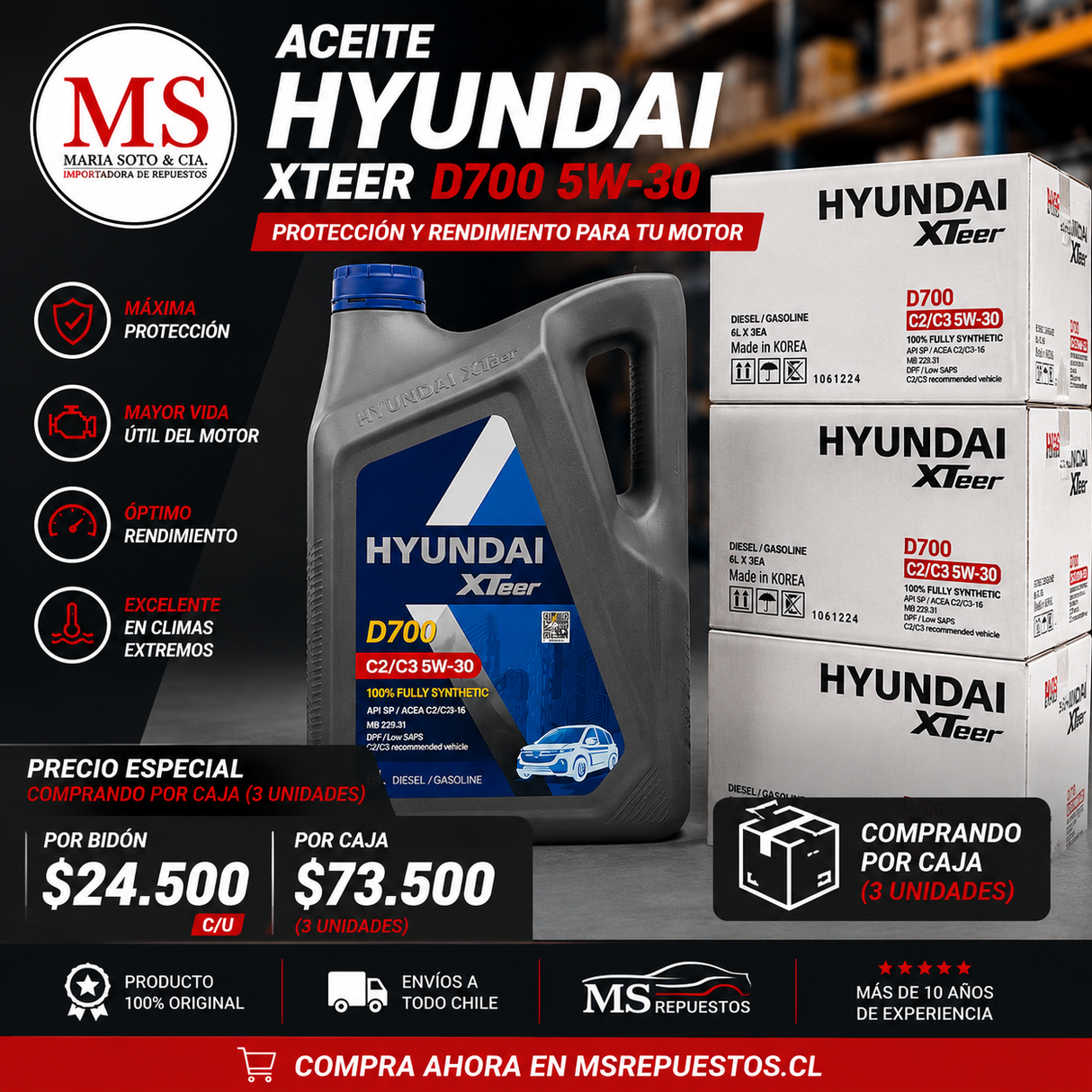 Aceite Hyundai 5W-30 Xteer Full Sintetico 18 Litros